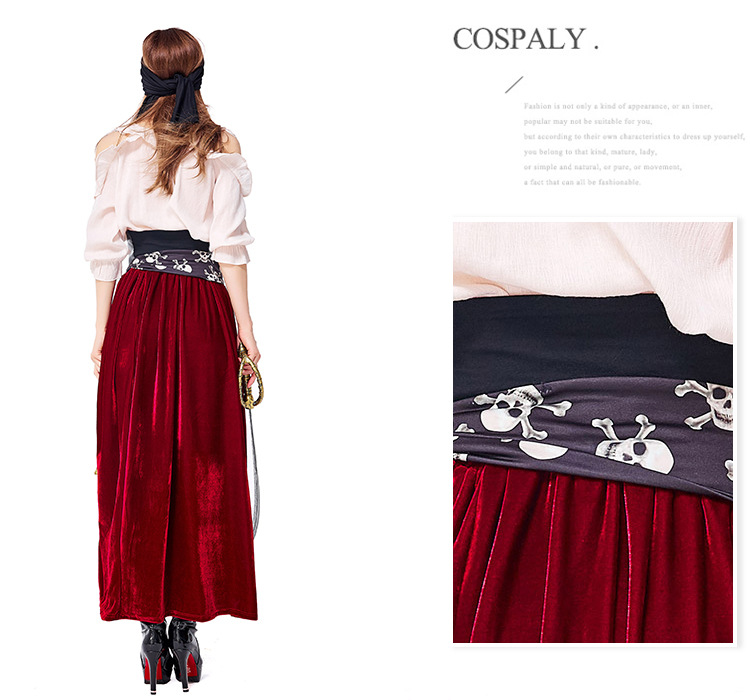 Women Caribbean Pirates Captain Costume Halloween Cosplay Suit Medoeval Gothic